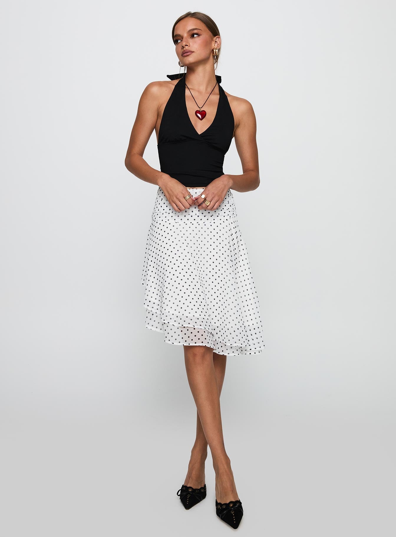 Women's Evanescence Asymmetrical Midi Skirt White / Polka Dot 2