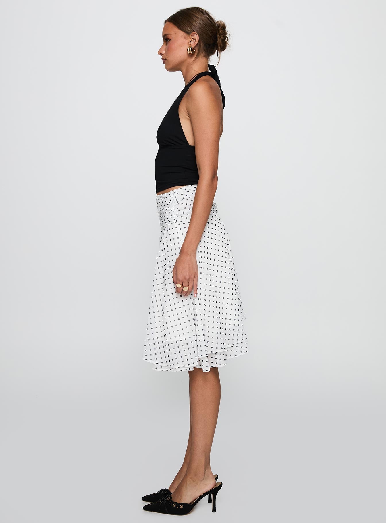 Women's Evanescence Asymmetrical Midi Skirt White / Polka Dot 3