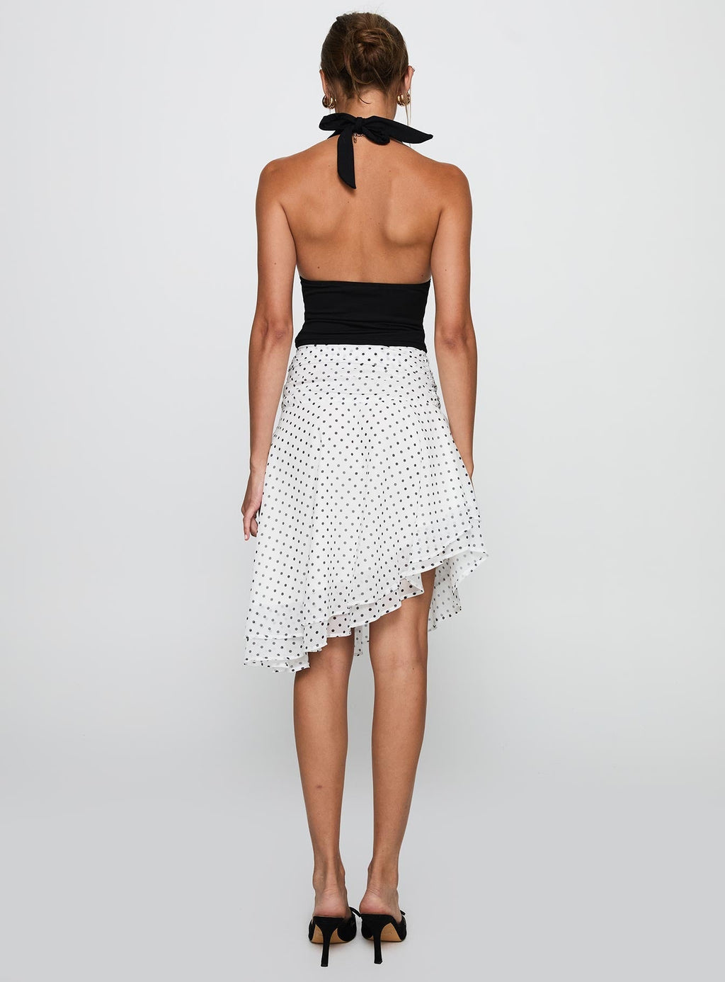 Women's Evanescence Asymmetrical Midi Skirt White / Polka Dot 4