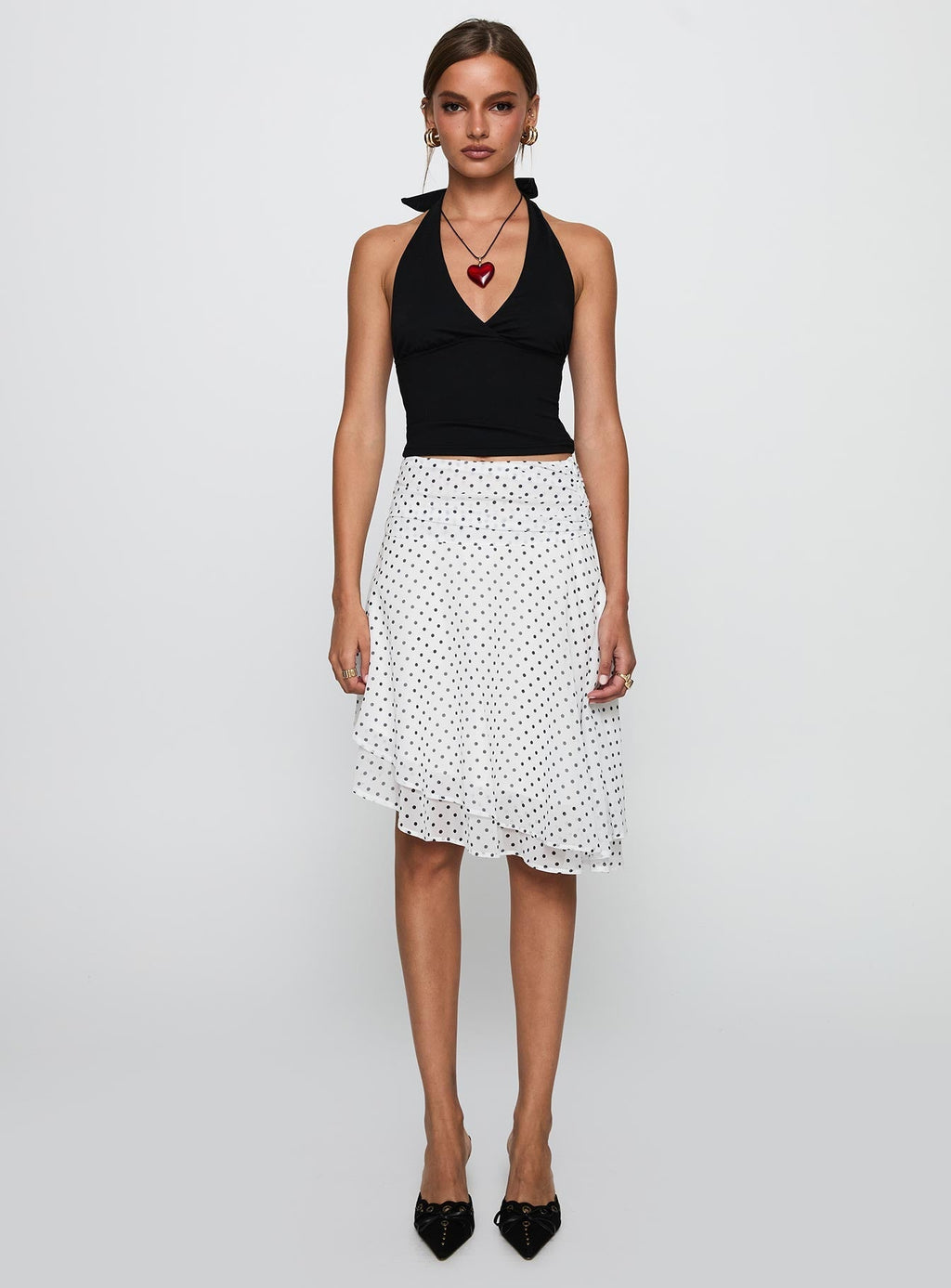 Women's Evanescence Asymmetrical Midi Skirt White / Polka Dot 6