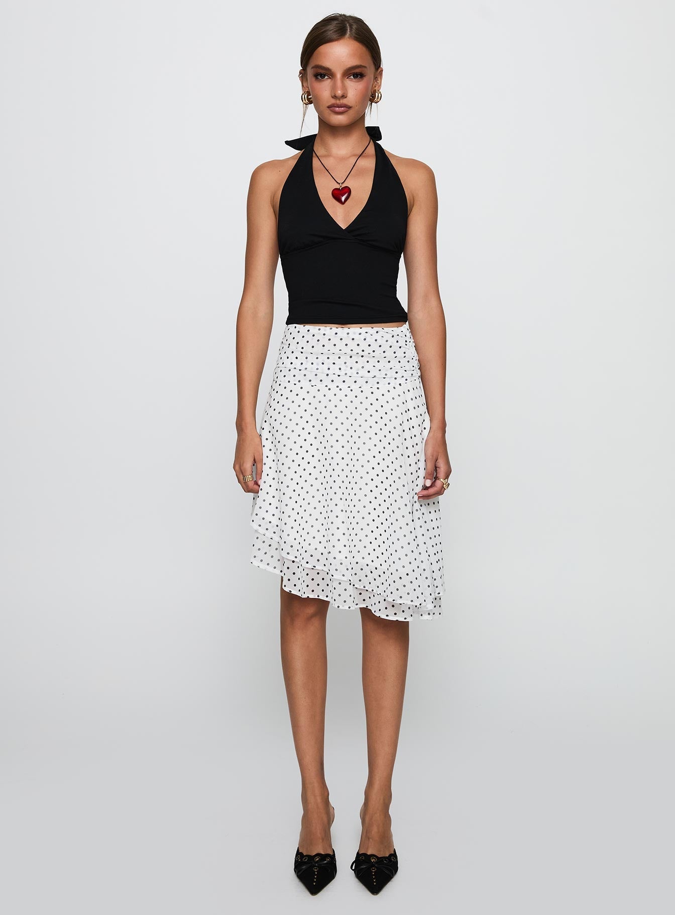 Women's Evanescence Asymmetrical Midi Skirt White / Polka Dot 6