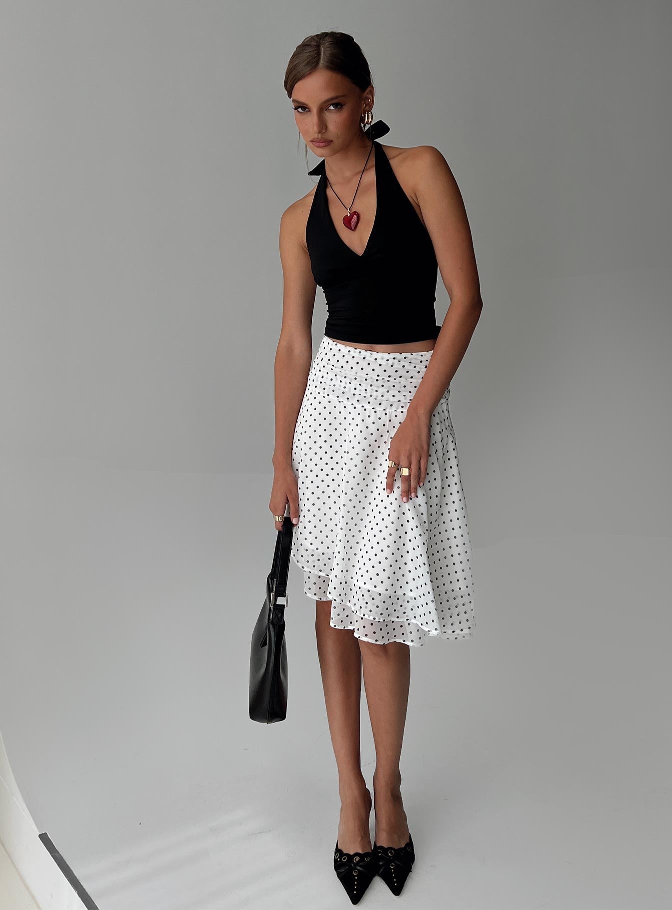 Women's Evanescence Asymmetrical Midi Skirt White / Polka Dot 7