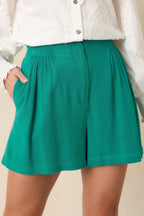 Women's Everyday Moments Kelly Green Linen Blend High Waisted Shorts | 70% Viscose & 30% Linen 0