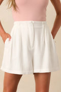 Women's Everyday Moments White Linen Blend High Waisted Shorts | 70% Viscose & 30% Linen 0