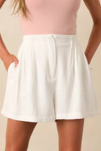 Women's Everyday Moments White Linen Blend High Waisted Shorts | 70% Viscose & 30% Linen 0