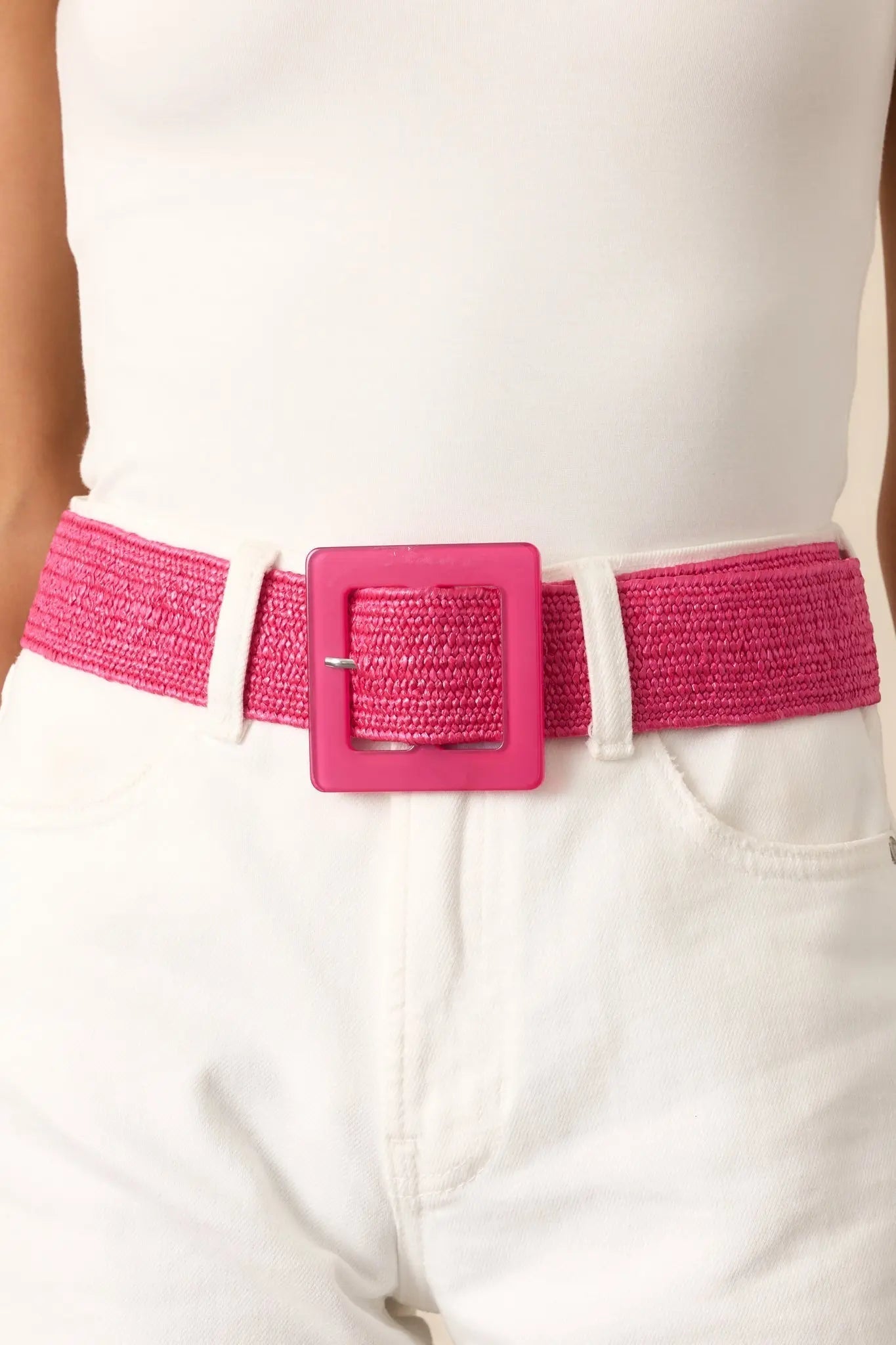 Women's Everything Falls Into Place Hot Pink Woven Straw Belt | This Belt Measures: 40.5" in Length 2