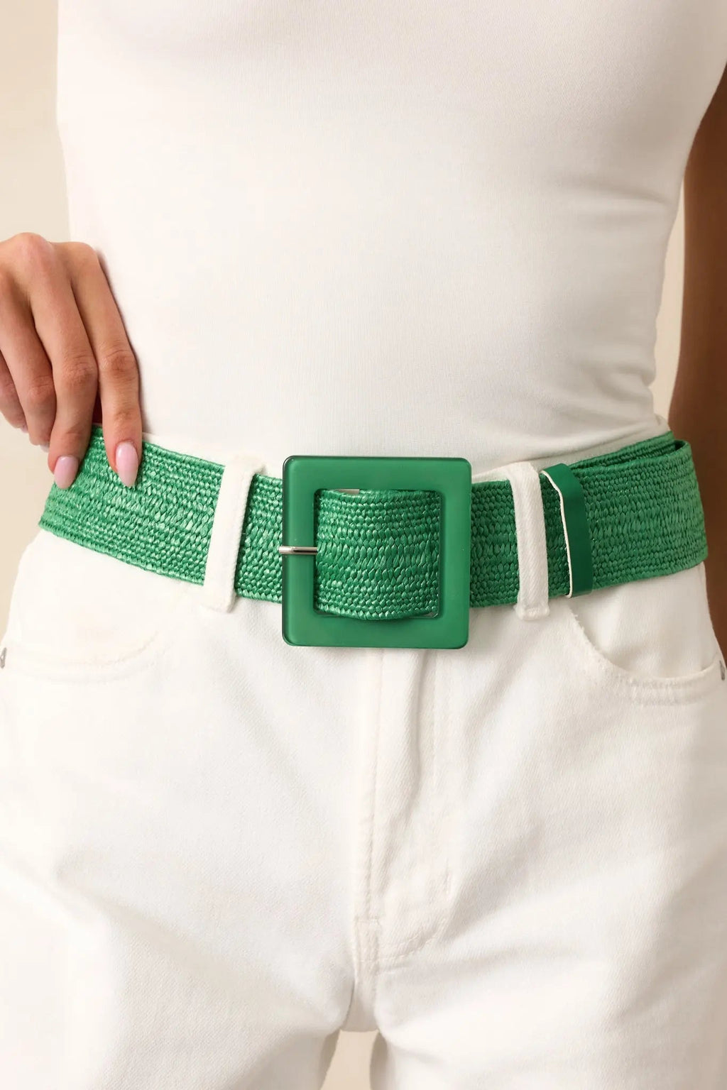 Women's Everything Falls Into Place Kelly Green Woven Straw Belt | This Belt Measures: 40.5" in Length 2