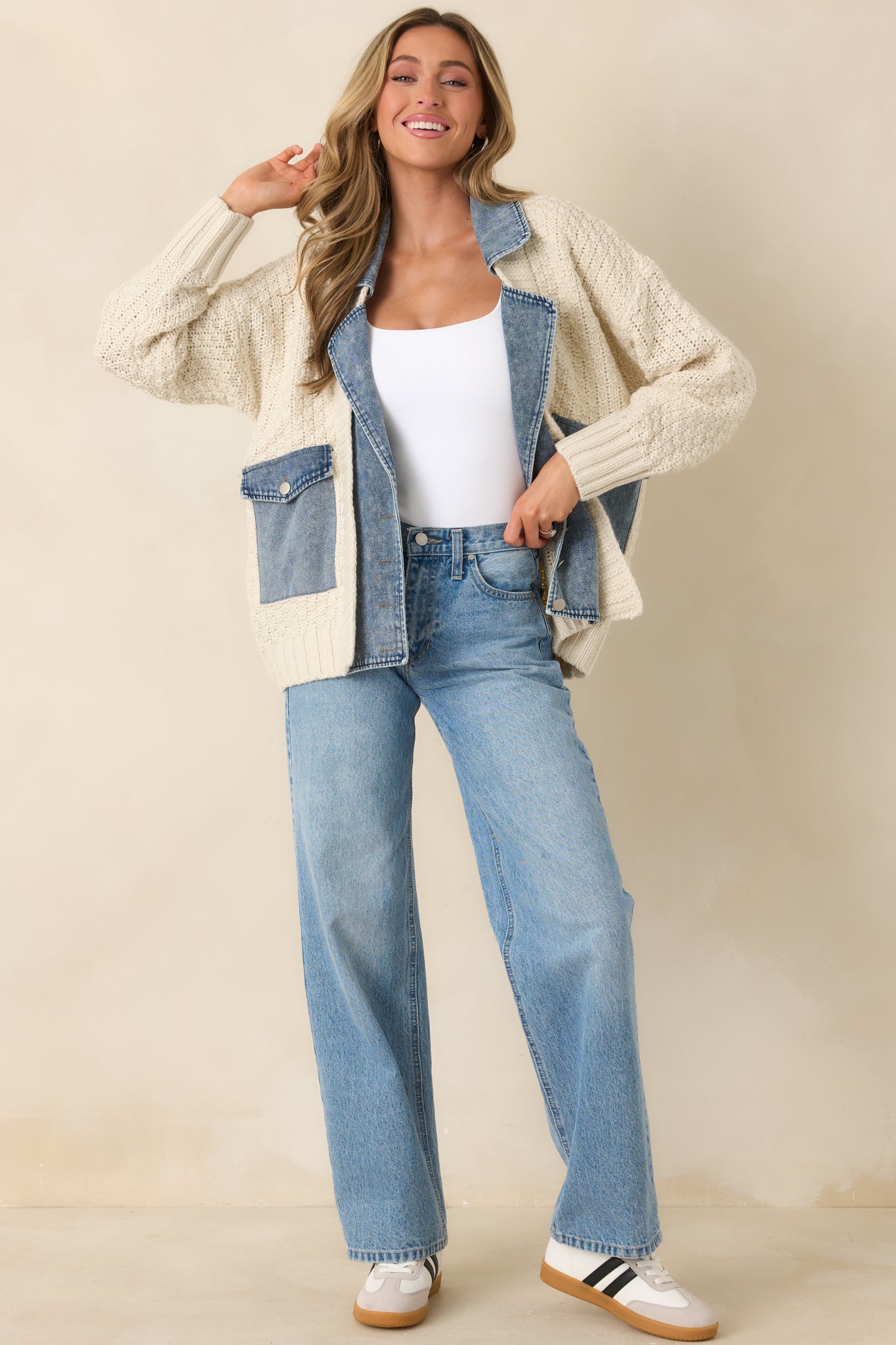 Women's Everything In Between Ivory Knit Denim Jacket | Shell: 100% Acrylic 4