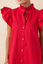 Women's Exactly As Planned Red Cotton Ruffle Button Front Midi Dress | 100% Cotton 1