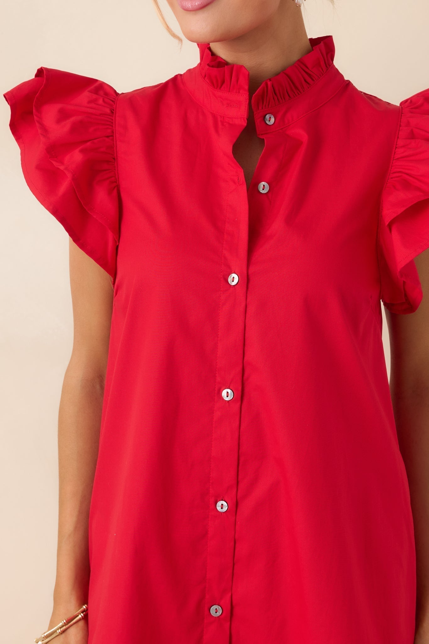 Women's Exactly As Planned Red Cotton Ruffle Button Front Midi Dress | 100% Cotton 1