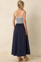Women's Exactly Like This Navy Stripe Ribbed Knit Cutout Cotton Maxi Dress | 100% Cotton Contrast: 100% Polyester 7
