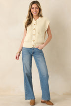 Women's FRNCH Natalie Ivory Cotton Knit Button Front Cardigan | 100% Organic Cotton 0