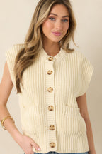 Women's FRNCH Natalie Ivory Cotton Knit Button Front Cardigan | 100% Organic Cotton 1
