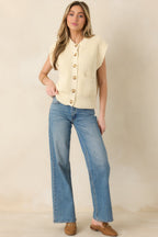 Women's FRNCH Natalie Ivory Cotton Knit Button Front Cardigan | 100% Organic Cotton 4