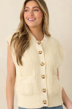 Women's FRNCH Natalie Ivory Cotton Knit Button Front Cardigan | 100% Organic Cotton 5