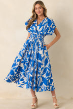 Women's Far From Here Blue & Ivory Floral Print Cotton Maxi Dress | 100% Cotton 0