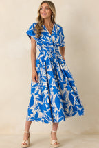 Women's Far From Here Blue & Ivory Floral Print Cotton Maxi Dress | 100% Cotton 2