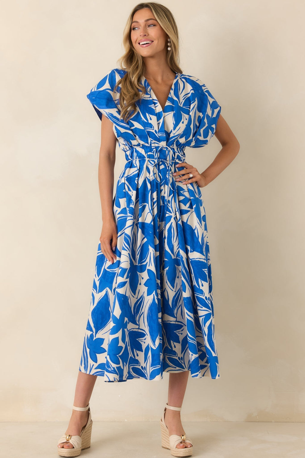 Women's Far From Here Blue & Ivory Floral Print Cotton Maxi Dress | 100% Cotton 5