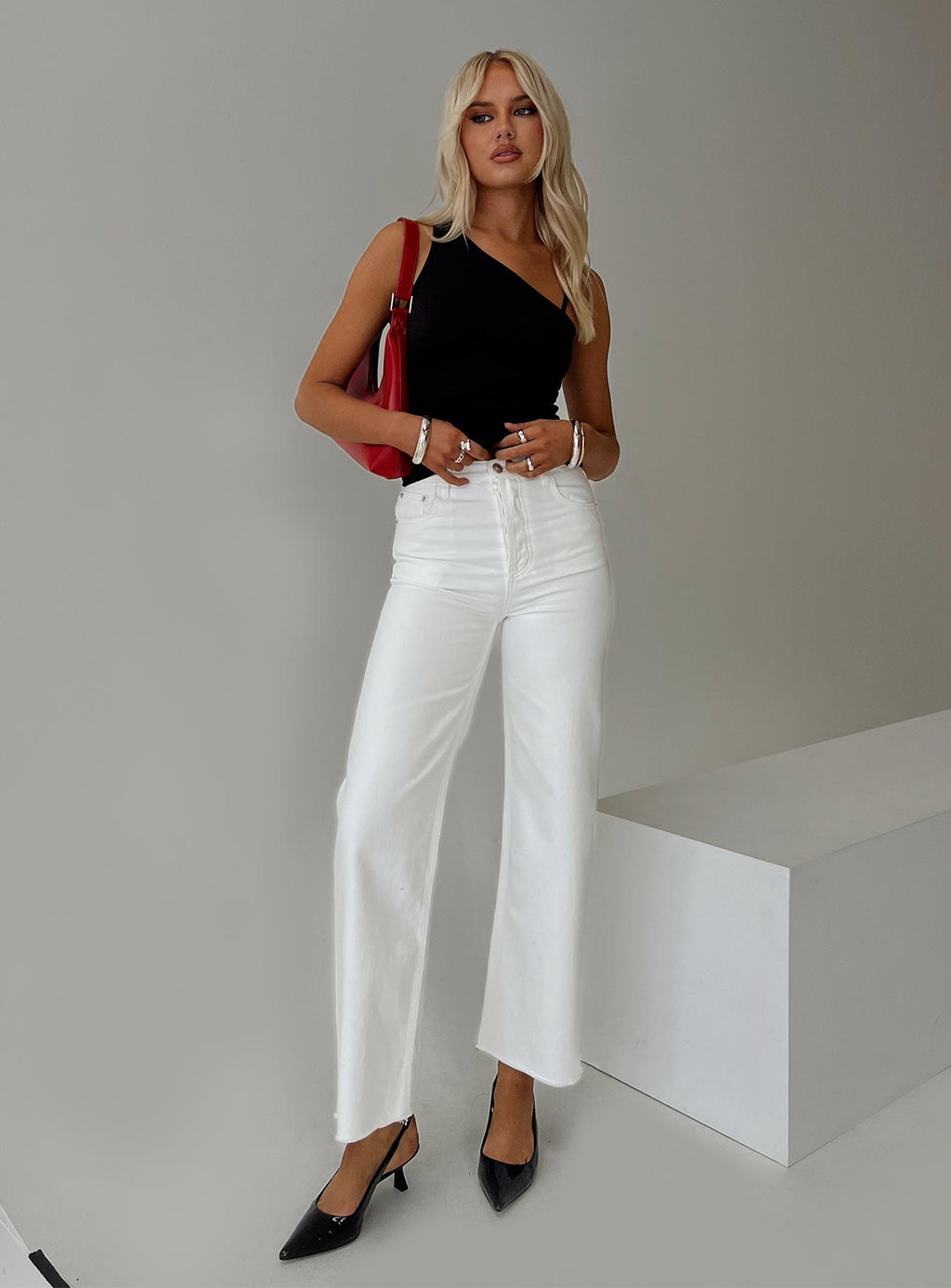 Women's Fawcett High Rise Straight Leg Jeans White | High-rise straight leg denim jeans 0