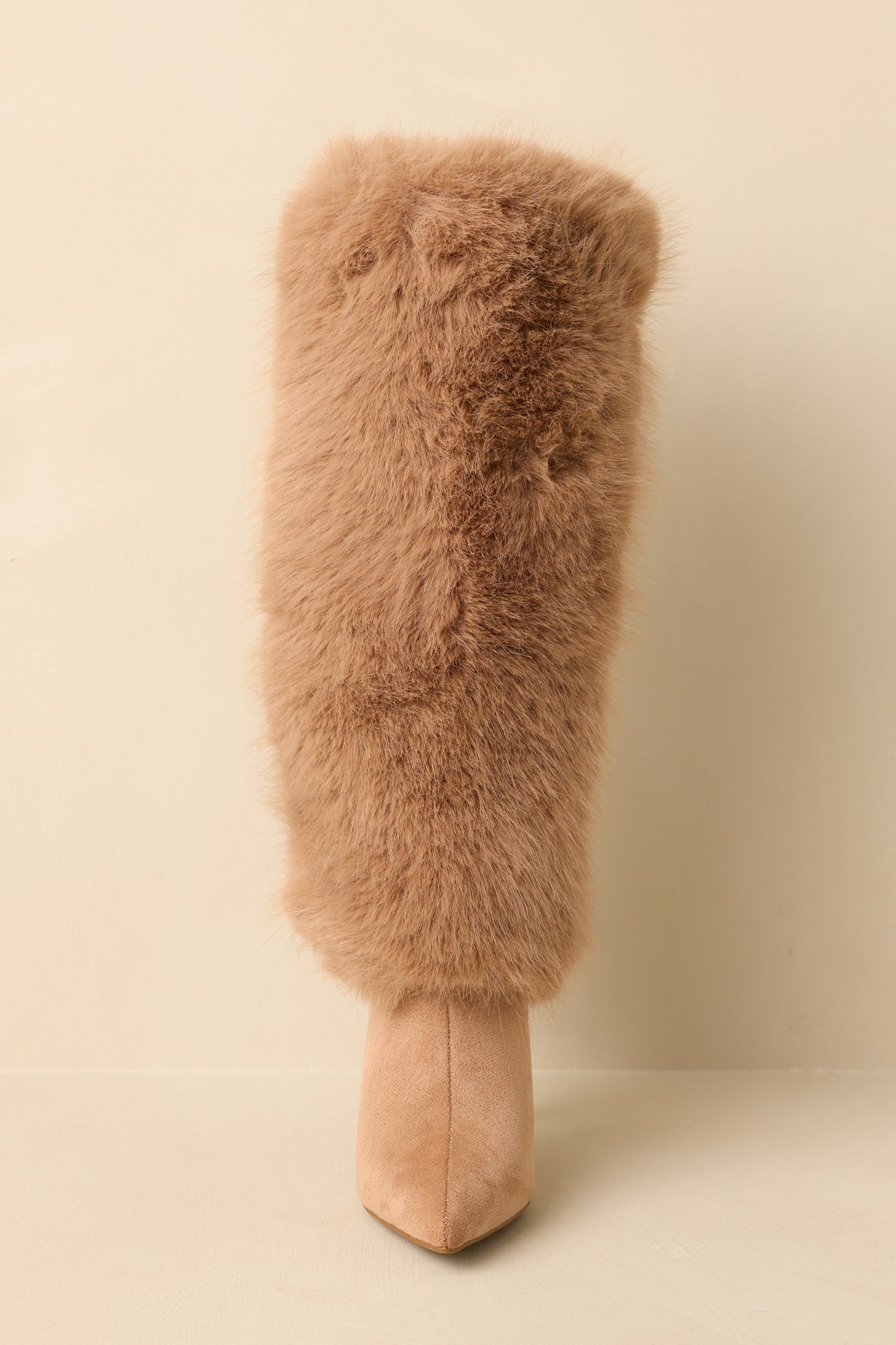 Women's Fine Point Tan Faux Fur and Suede Pointed Toe Stiletto Boots | Heel measures 3.5" 6