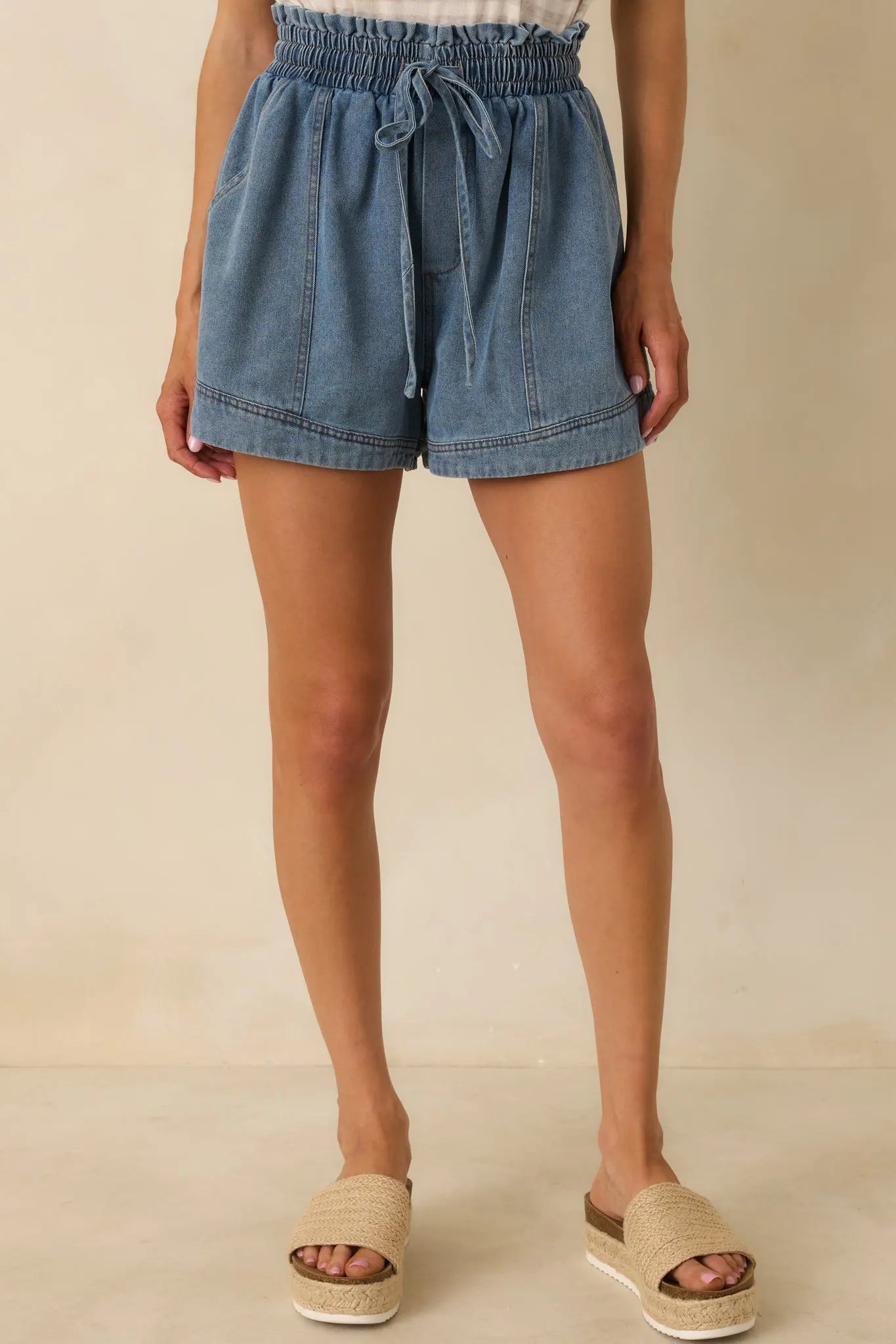 Women's First Things First Medium Wash Cotton Drawstring Denim Shorts | 100% Cotton 1