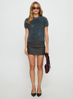 Women's Flashbacks Low Rise Mini Skirt Washed Black | Mini skirt in faux leather with a low-rise fit 6