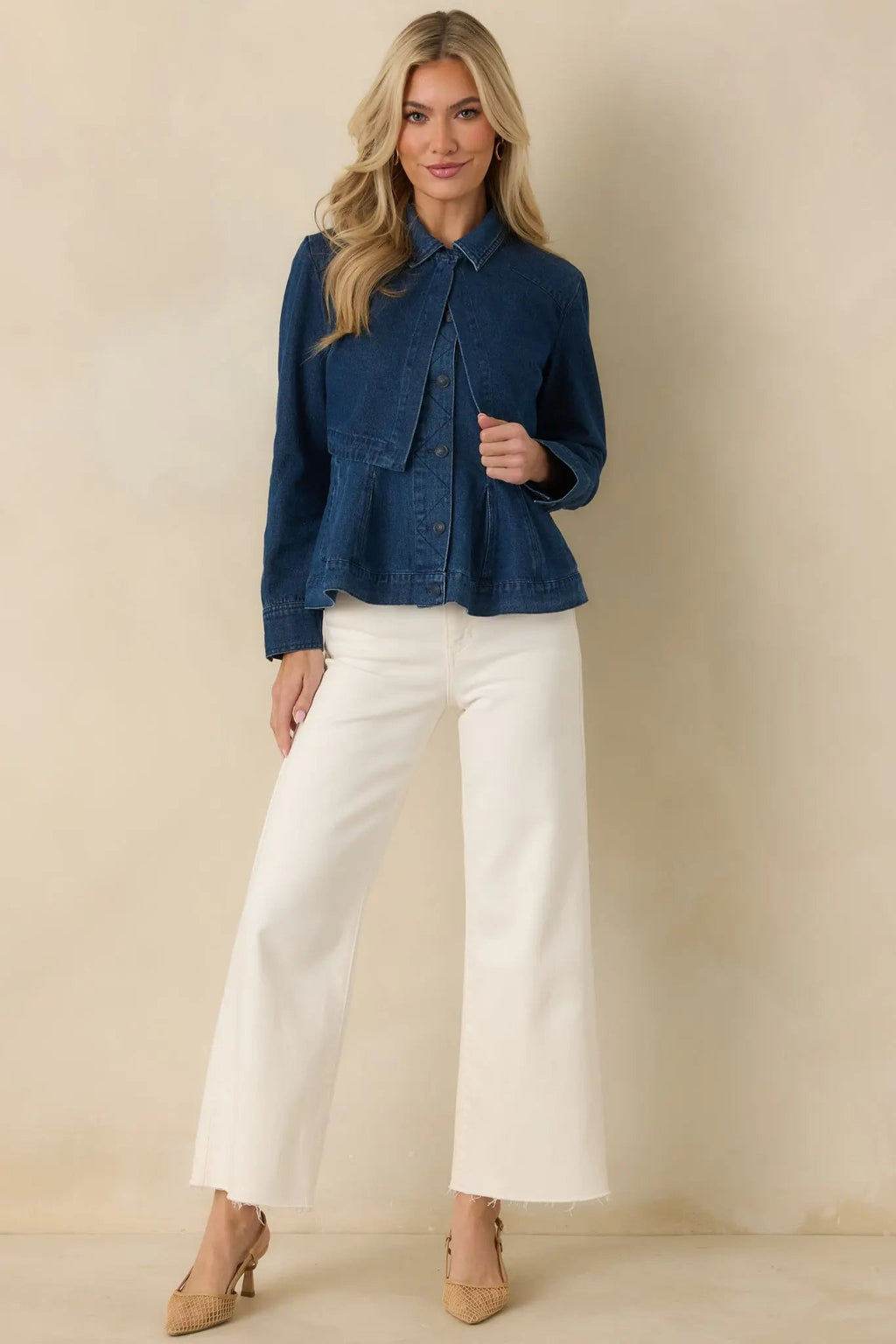 Women's Flatter Me Dark Wash Cotton Denim Peplum Top & Cropped Jacket Set | 90% Cotton & 10% Polyester 0