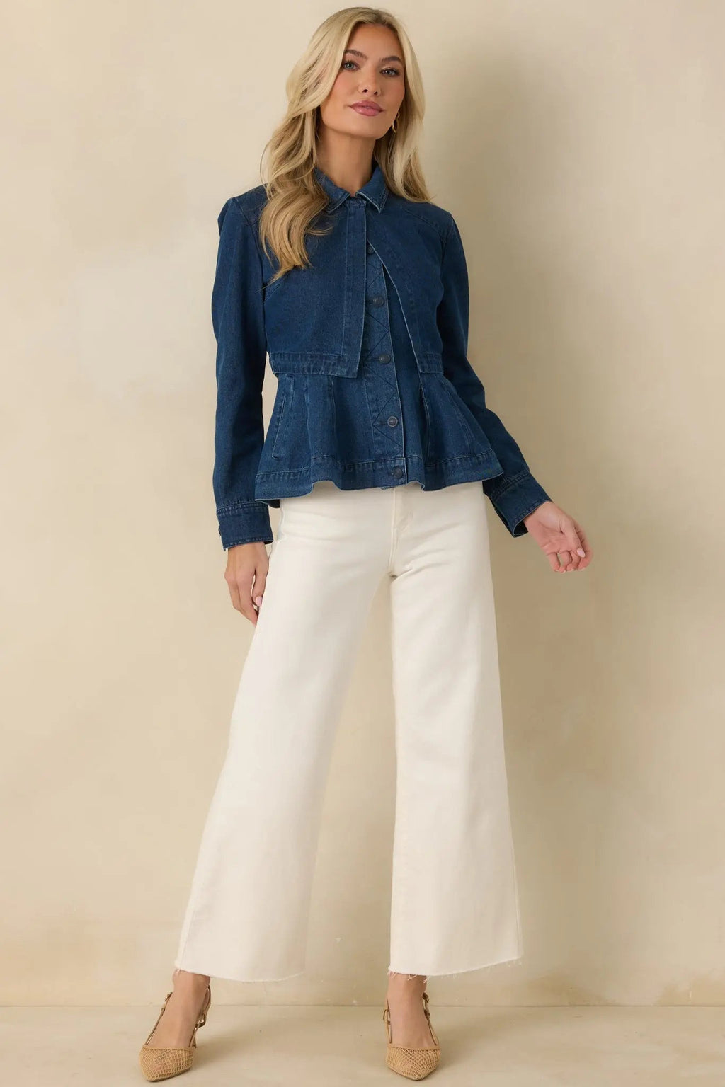 Women's Flatter Me Dark Wash Cotton Denim Peplum Top & Cropped Jacket Set | 90% Cotton & 10% Polyester 3