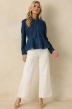 Women's Flatter Me Dark Wash Cotton Denim Peplum Top & Cropped Jacket Set | 90% Cotton & 10% Polyester 3
