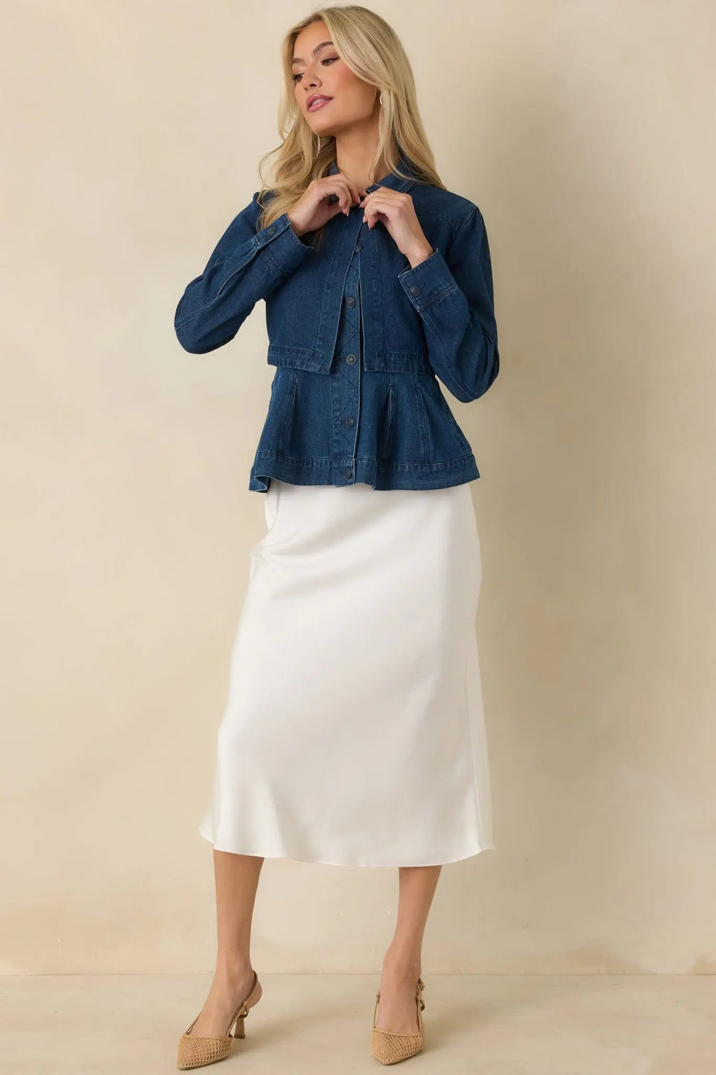 Women's Flatter Me Dark Wash Cotton Denim Peplum Top & Cropped Jacket Set | 90% Cotton & 10% Polyester 5