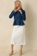 Women's Flatter Me Dark Wash Cotton Denim Peplum Top & Cropped Jacket Set | 90% Cotton & 10% Polyester 5