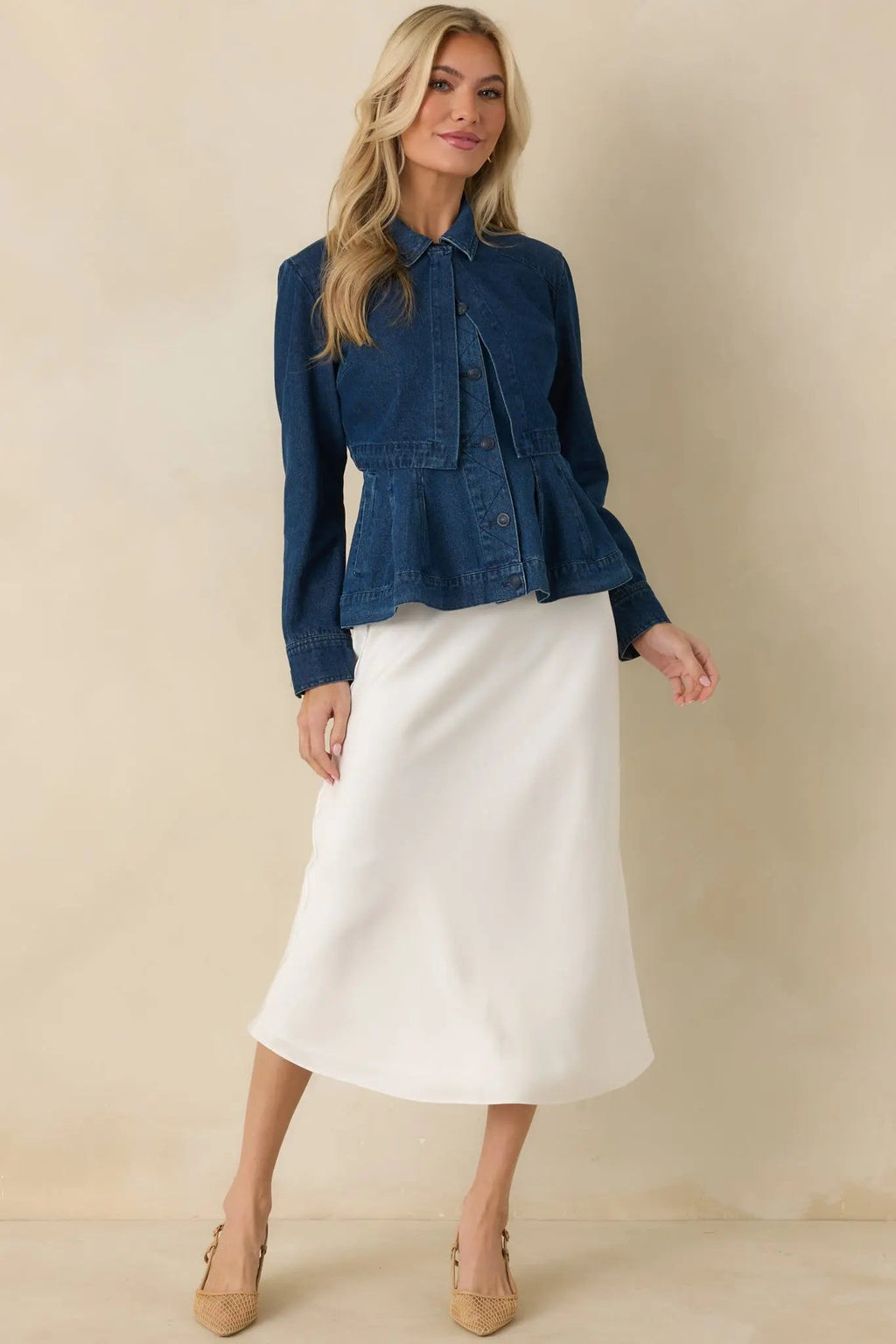 Women's Flatter Me Dark Wash Cotton Denim Peplum Top & Cropped Jacket Set | 90% Cotton & 10% Polyester 6