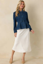 Women's Flatter Me Dark Wash Cotton Denim Peplum Top & Cropped Jacket Set | 90% Cotton & 10% Polyester 6