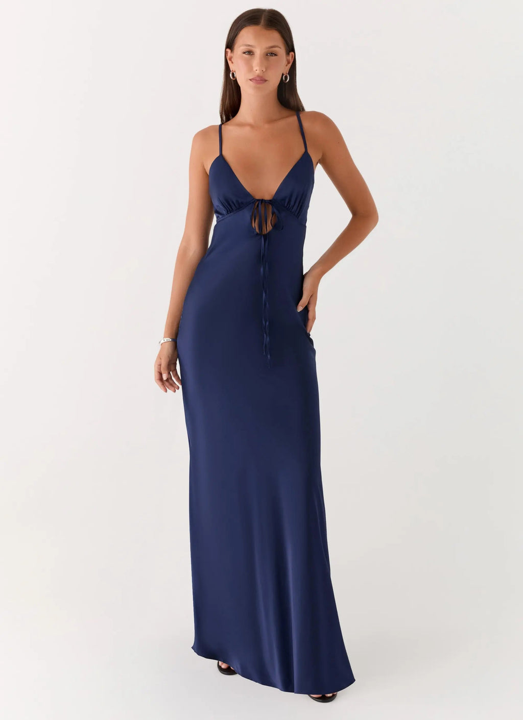Women's Flora Collection | Satin Maxi Dress with V Neckline & Tie Detail | Elegant Evening Wear - Women's | V-neckline — 0