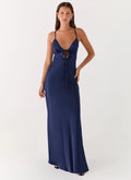 Women's Flora Collection | Satin Maxi Dress with V Neckline & Tie Detail | Elegant Evening Wear - Women's | V-neckline — 0