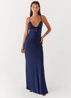Women's Flora Collection | Satin Maxi Dress with V Neckline & Tie Detail | Elegant Evening Wear - Women's | V-neckline — 0