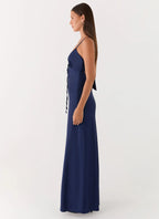 Women's Flora Collection | Satin Maxi Dress with V Neckline & Tie Detail | Elegant Evening Wear - Women's | V-neckline — 1