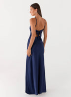 Women's Flora Collection | Satin Maxi Dress with V Neckline & Tie Detail | Elegant Evening Wear - Women's | V-neckline — 3