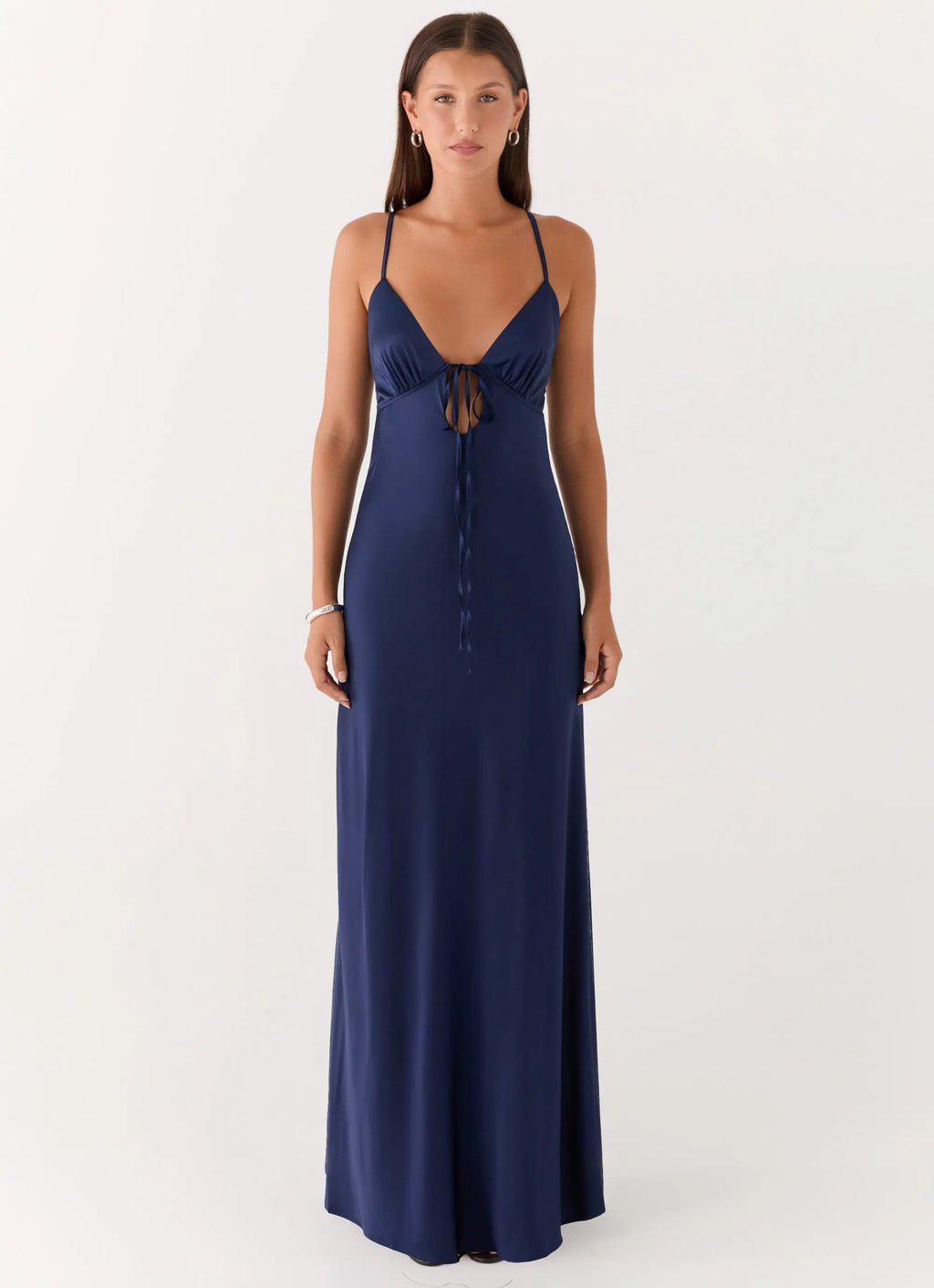 Women's Flora Collection | Satin Maxi Dress with V Neckline & Tie Detail | Elegant Evening Wear - Women's | V-neckline — 4