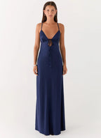 Women's Flora Collection | Satin Maxi Dress with V Neckline & Tie Detail | Elegant Evening Wear - Women's | V-neckline — 4