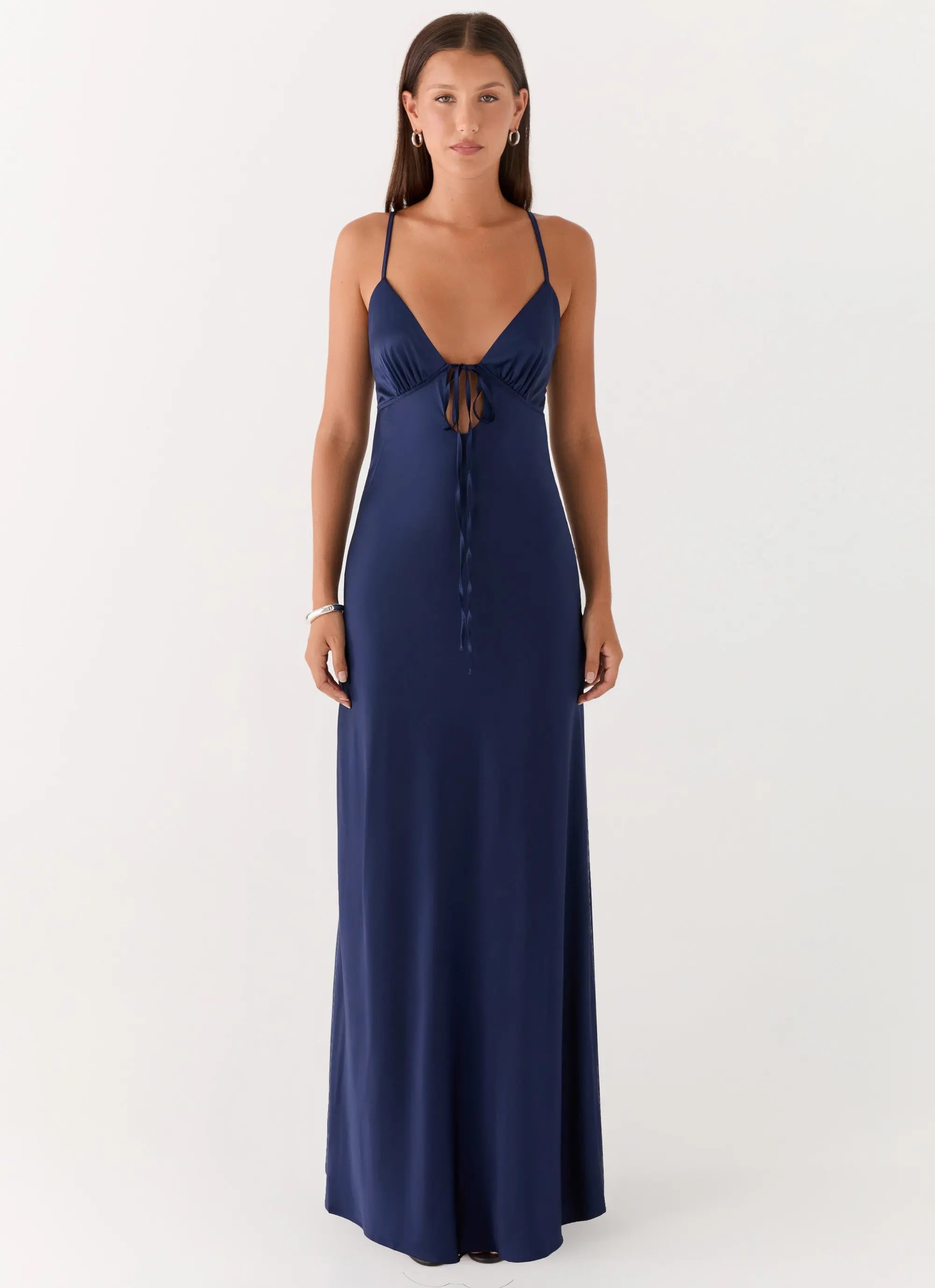 Women's Flora Collection | Satin Maxi Dress with V Neckline & Tie Detail | Elegant Evening Wear - Women's | V-neckline — 4