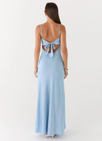Flora Collection | Satin Maxi Dress with V Neckline & Tie Detail | Elegant Long Dress for Special Occasions - Women's 1