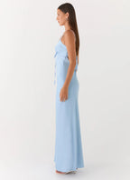 Flora Collection | Satin Maxi Dress with V Neckline & Tie Detail | Elegant Long Dress for Special Occasions - Women's 2