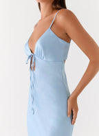 Flora Collection | Satin Maxi Dress with V Neckline & Tie Detail | Elegant Long Dress for Special Occasions - Women's 4