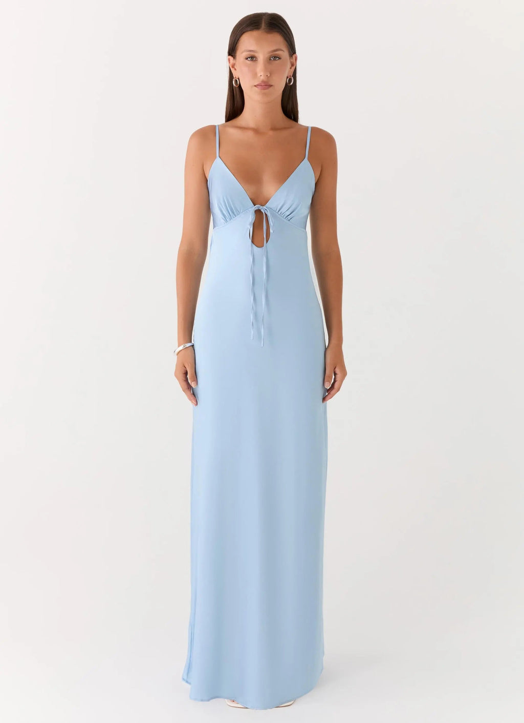 Flora Collection | Satin Maxi Dress with V Neckline & Tie Detail | Elegant Long Dress for Special Occasions - Women's 5