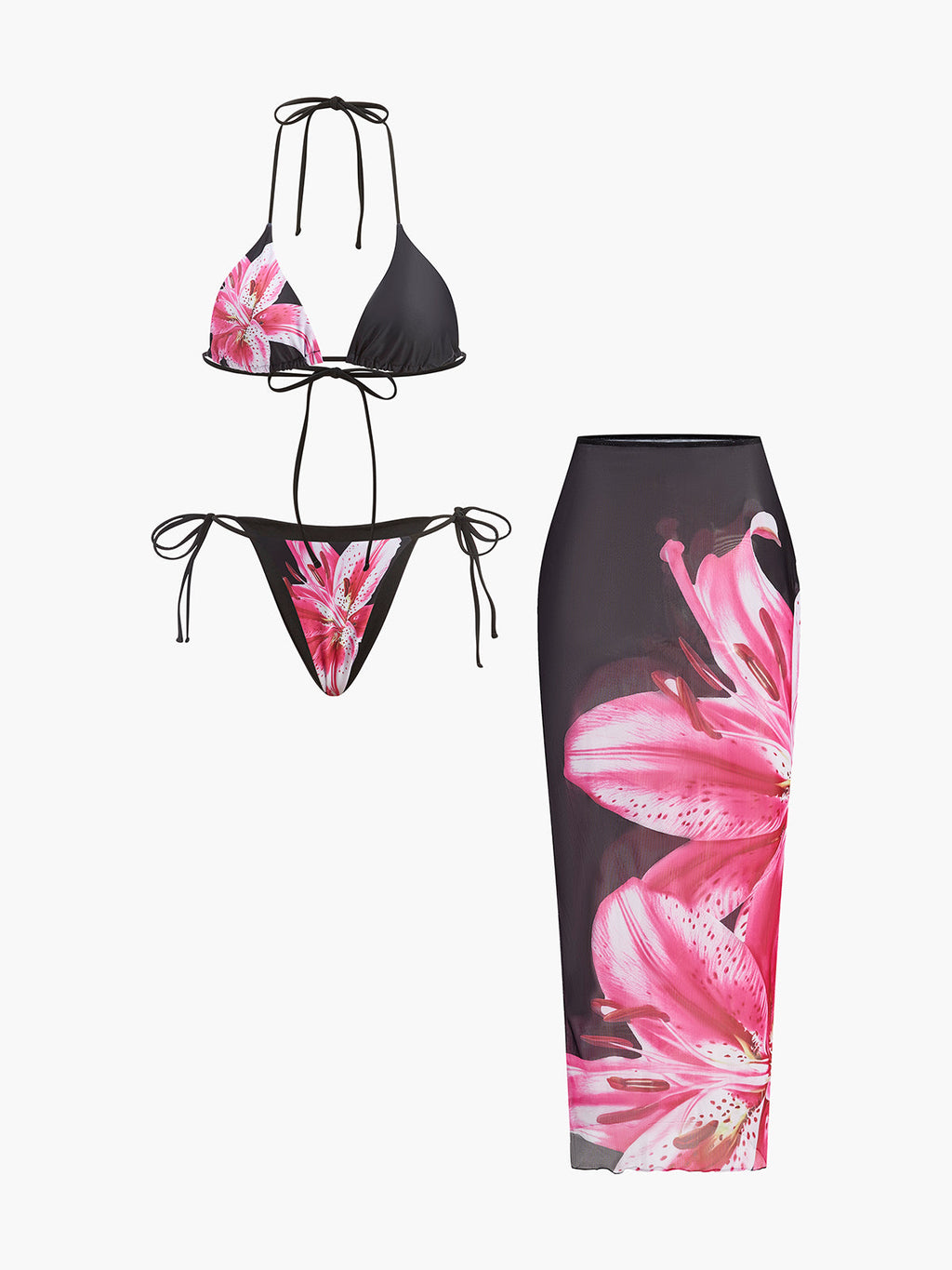 Floral High Waisted Bikini Set with Detachable Mesh Skirt | Stylish Comfort for Beach Days 0