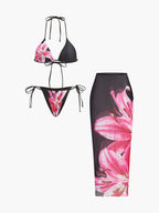 Floral High Waisted Bikini Set with Detachable Mesh Skirt | Stylish Comfort for Beach Days 0
