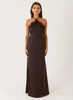 Women's Floral Maxi Dress with Halter Neck & Lace Trim | Flattering Long Dress for Effortless Style - Women's | Halter n 3