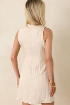 Women's Folding Love Letters Beige Pleated Faux Sash Detail Mini Dress | 80% Rayon 7