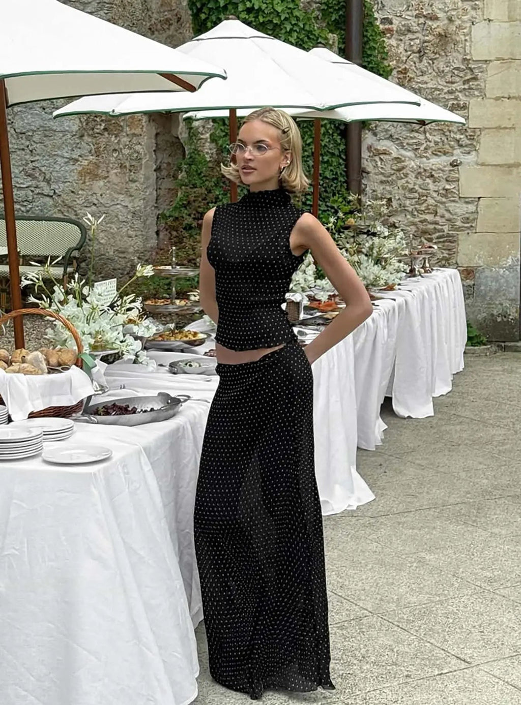 Women's Ford Maxi Skirt Onyx Polka Dot | Polka-dot Maxi skirt 0